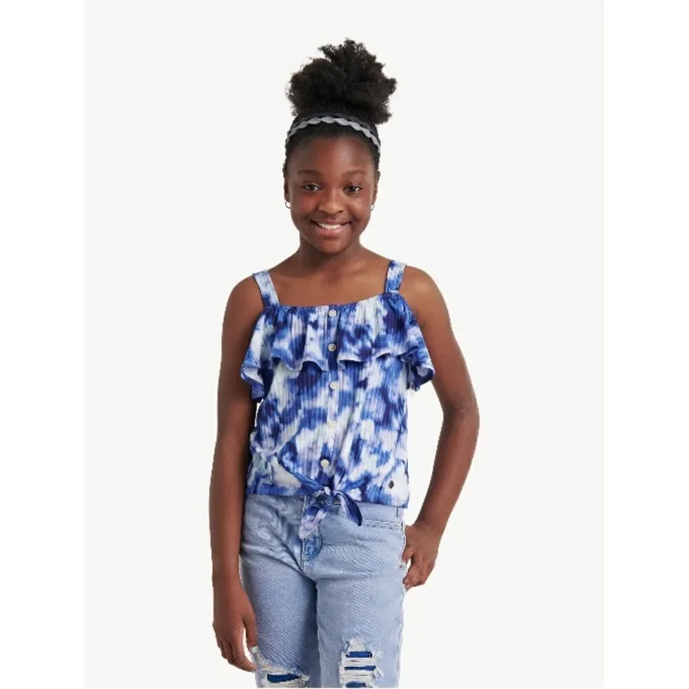 Justice Girls Flounce Button Front Short Sleeve Tie Dye Top Shirt Size XLP 16/18